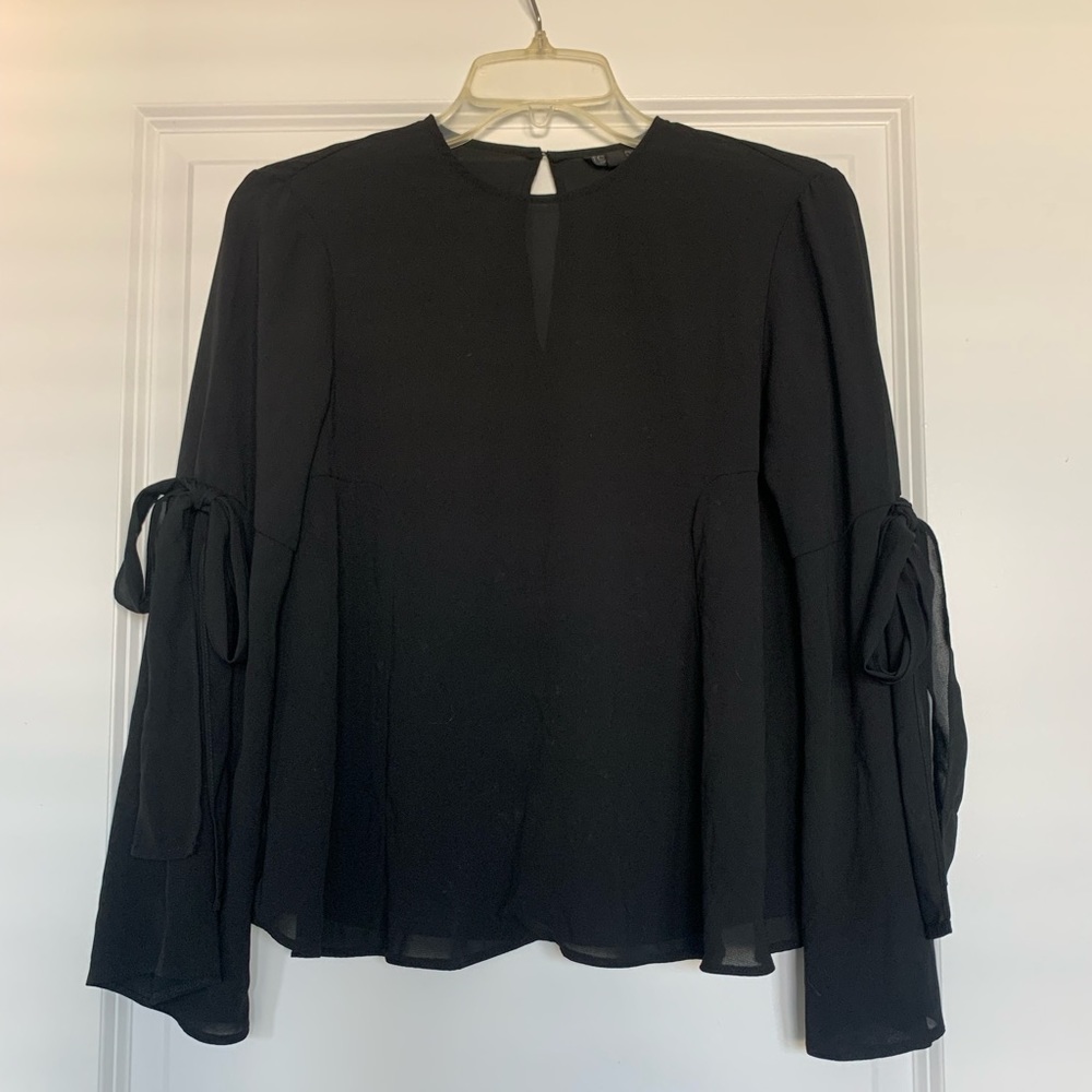Topshop Black Sheer Bell Sleeve Top